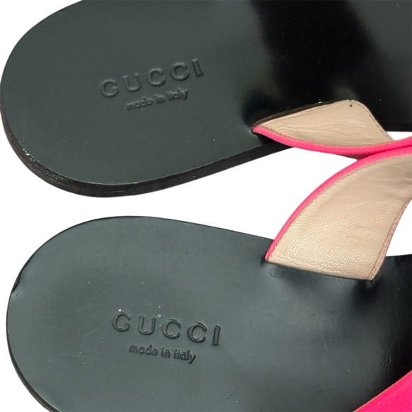 Gucci Double G Marmont Pink Leather Thong Sandals Size 7 EUR 37 - Picture 13 of 16